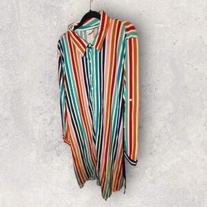 LuLaRoe Multicolor Vertical Stripe Button-Front Midi Dress